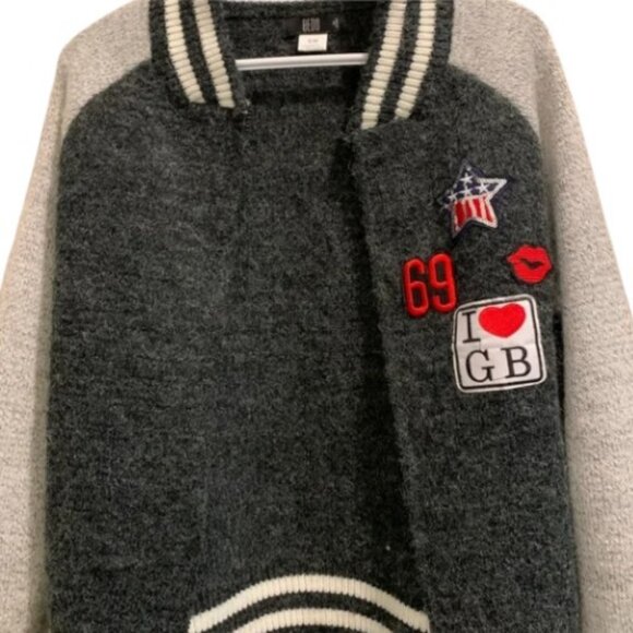 Bedo grey varsity cardigan jacket with patches size S/M - Picture 1 of 4